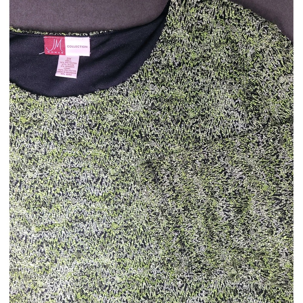 JM Collection Woman 3X Green Black Textured Knit Lined Top Blouse EUC